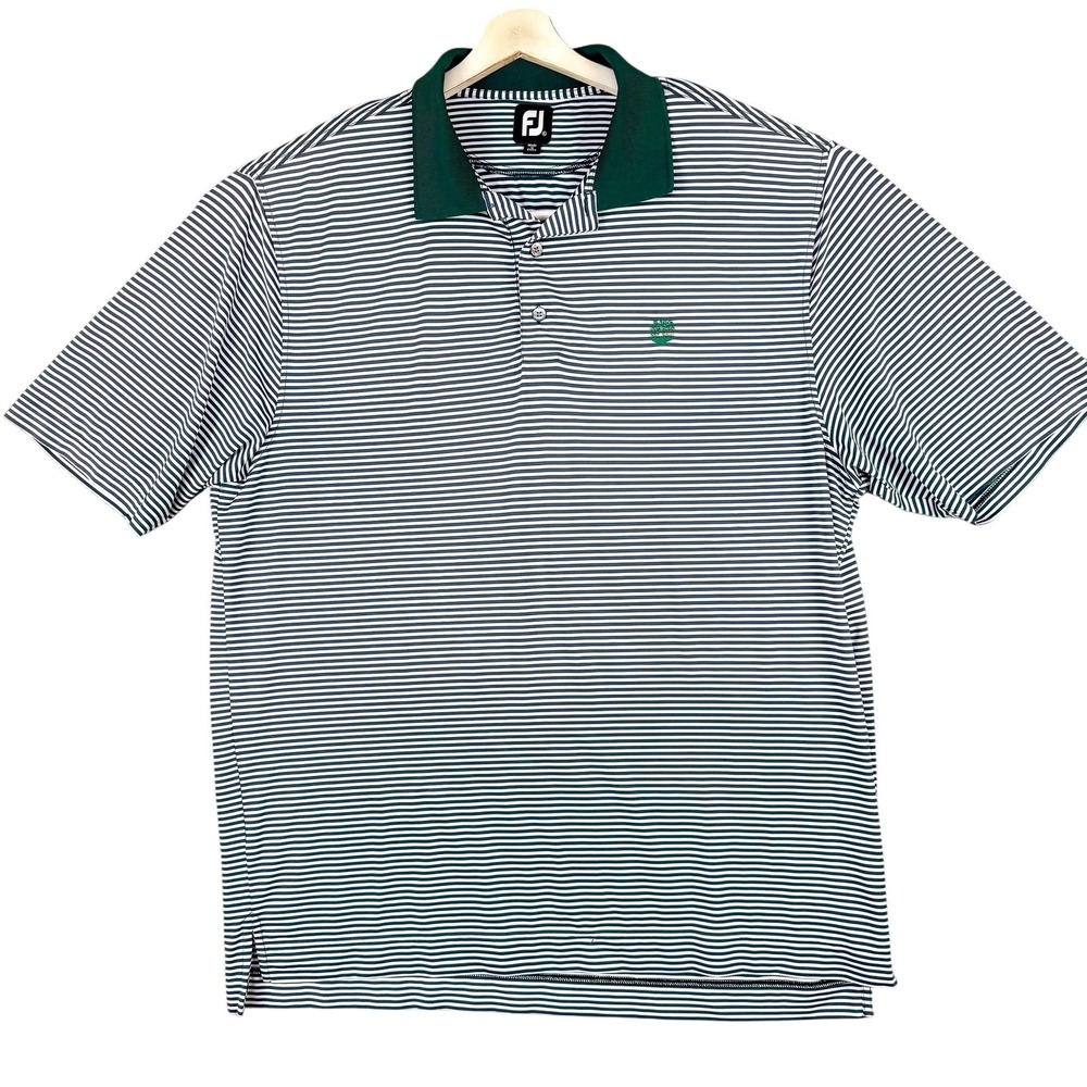 FootJoy Polo Shirt‎ Mens XL Green White Stripe Golf FJ Logo Stretch Performance